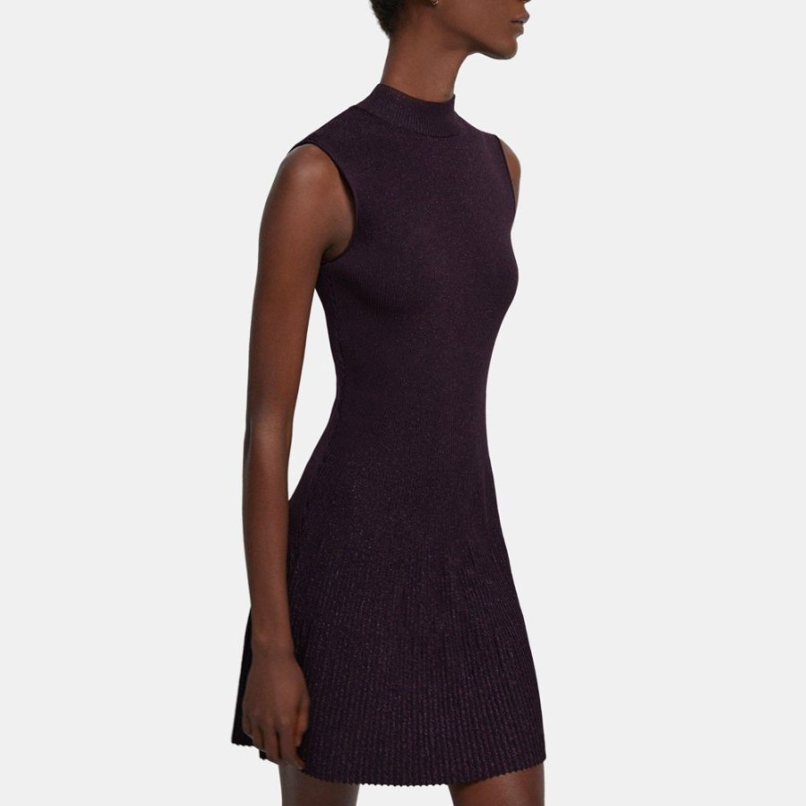 Women Theory Outlet | Ribbed Sleeveless Dress In Crepe Knit Merlot