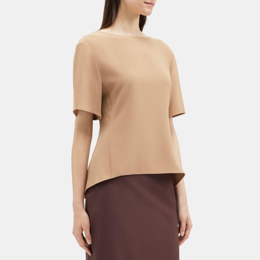 Women Theory Outlet | Short-Sleeve Butterfly Top In Crepe Dark Camel