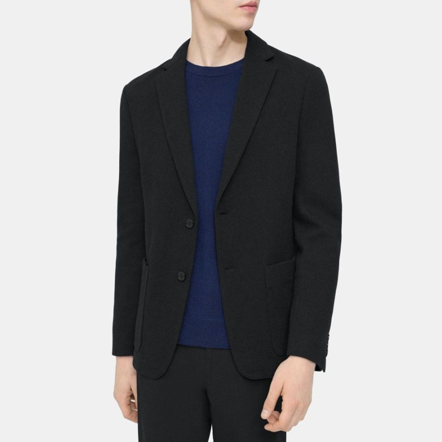 Men Theory Outlet | Unstructured Blazer In Double Wool Jersey Black/Charcoal