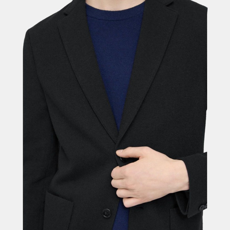 Men Theory Outlet | Unstructured Blazer In Double Wool Jersey Black/Charcoal