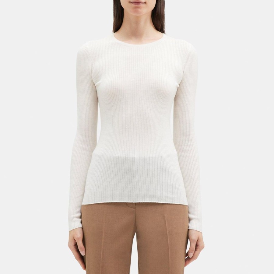 Women Theory Outlet | Slim-Fit Sweater In Merino Wool Ivory