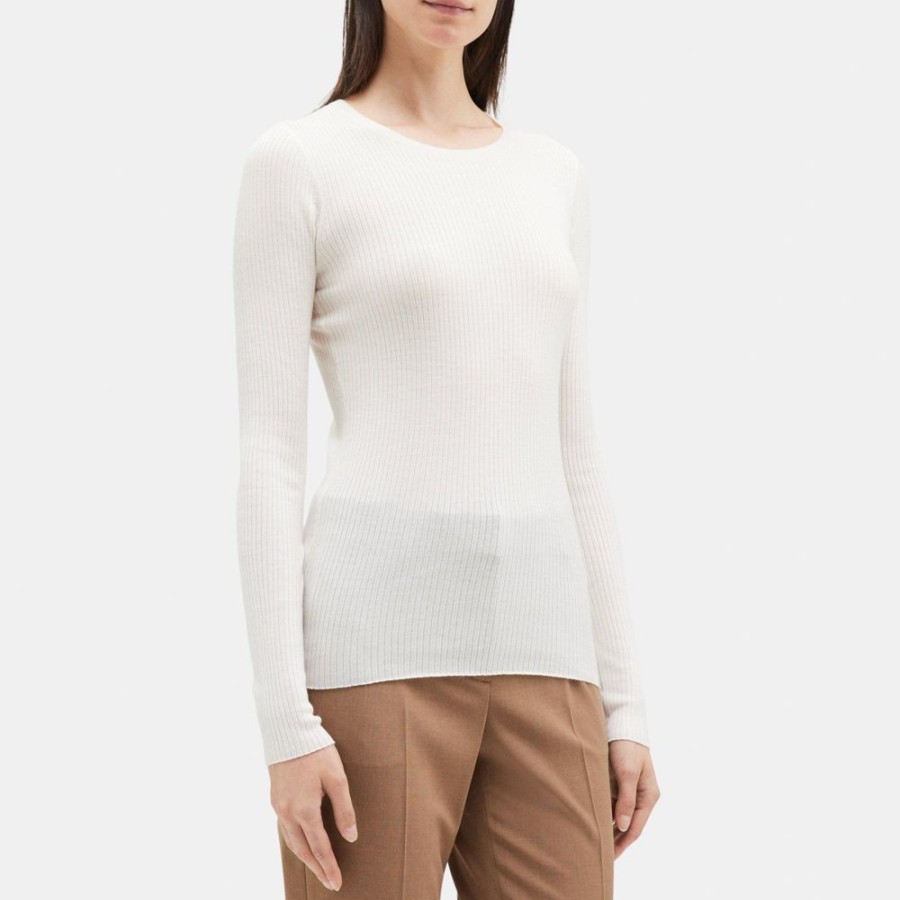 Women Theory Outlet | Slim-Fit Sweater In Merino Wool Ivory