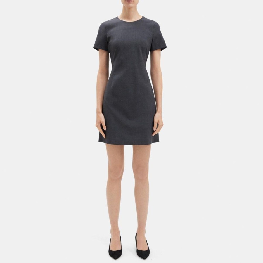 Women Theory Outlet | Sheath Dress In Stretch Wool Charcoal Melange