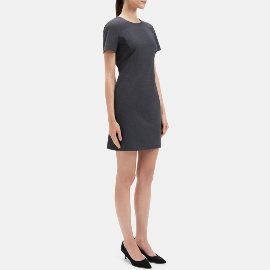 Women Theory Outlet | Sheath Dress In Stretch Wool Charcoal Melange