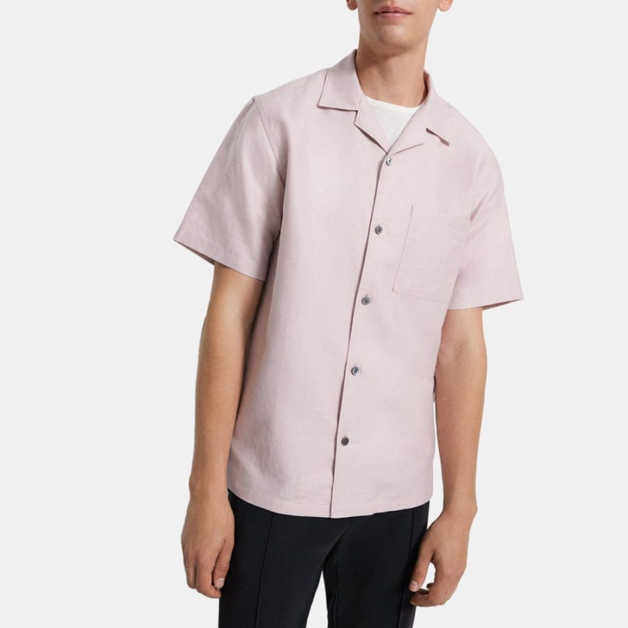 Men Theory Outlet | Short-Sleeve Shirt In Linen Twill Viola