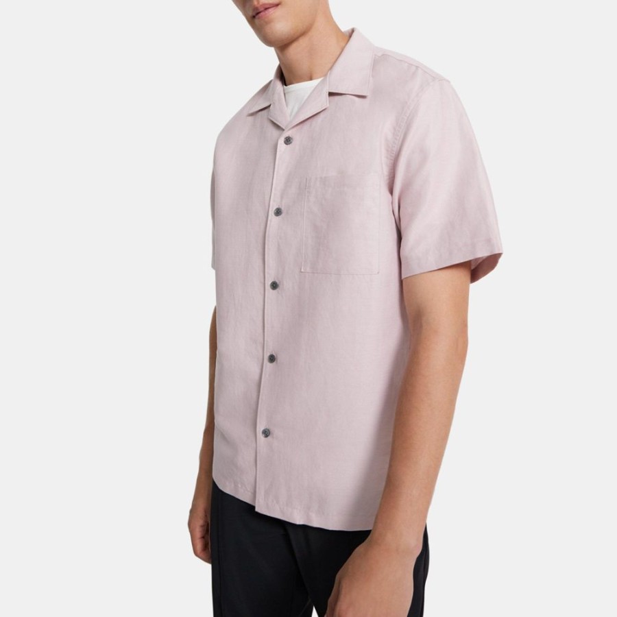 Men Theory Outlet | Short-Sleeve Shirt In Linen Twill Viola