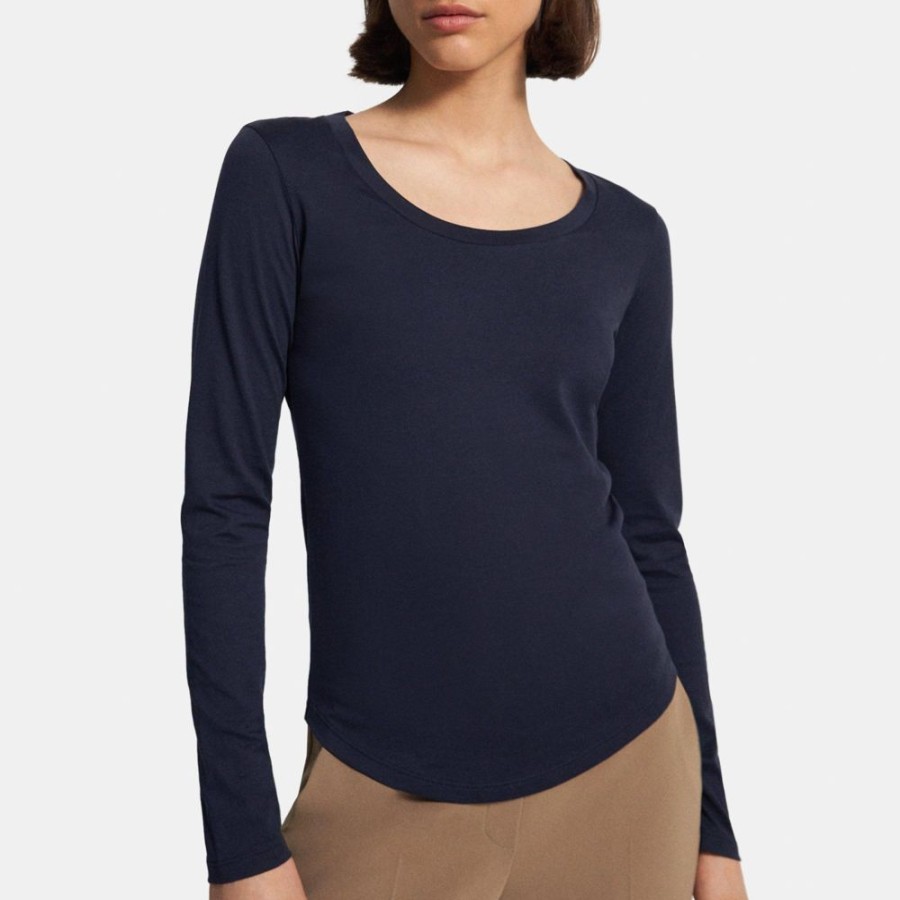 Women Theory Outlet | Tiny Long-Sleeve Scoop Tee In Organic Cotton Marina