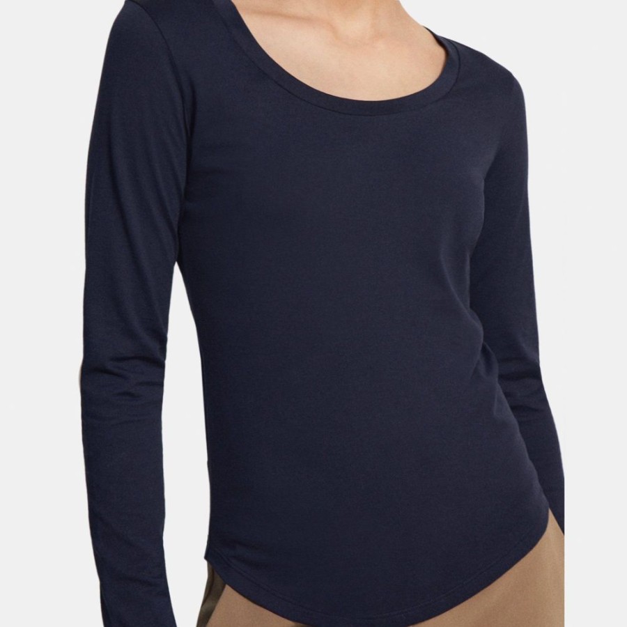 Women Theory Outlet | Tiny Long-Sleeve Scoop Tee In Organic Cotton Marina