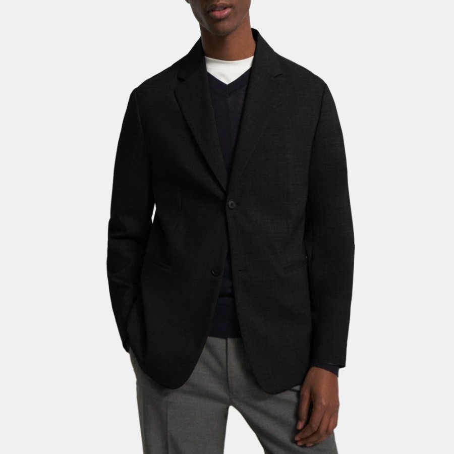 Men Theory Outlet | Collarless Blazer In Stretch Wool Black