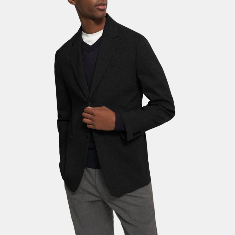 Men Theory Outlet | Collarless Blazer In Stretch Wool Black