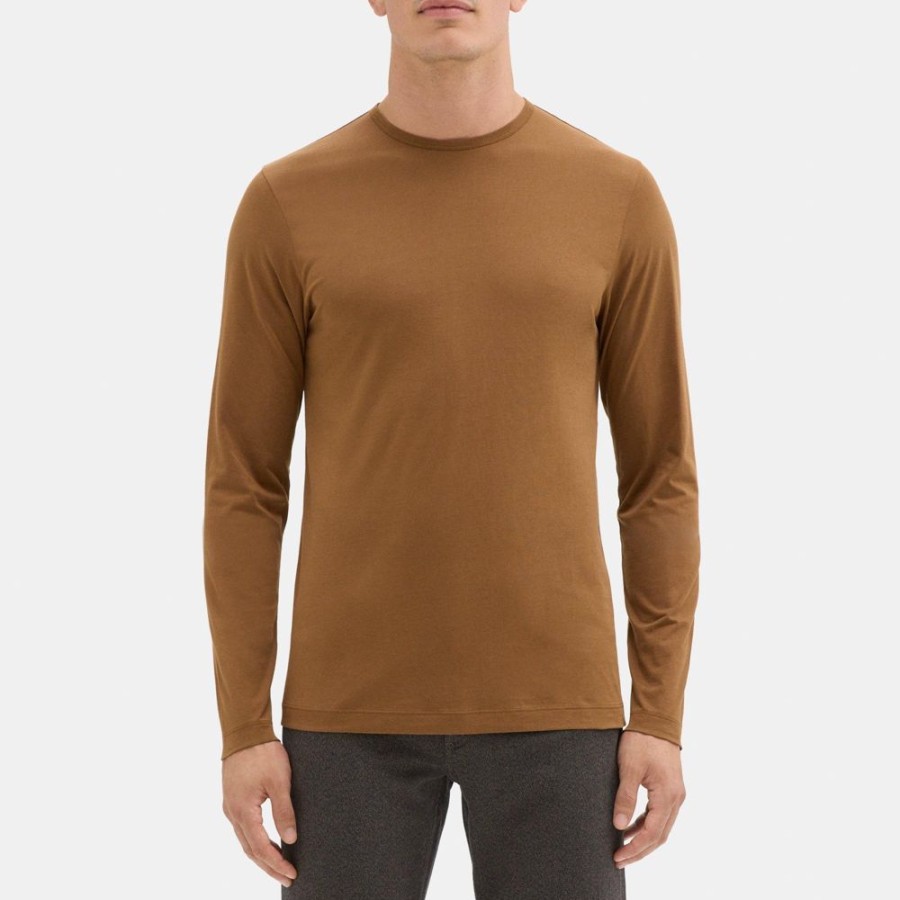 Men Theory Outlet | Relaxed Long-Sleeve Tee In Organic Cotton Warm Chestnut