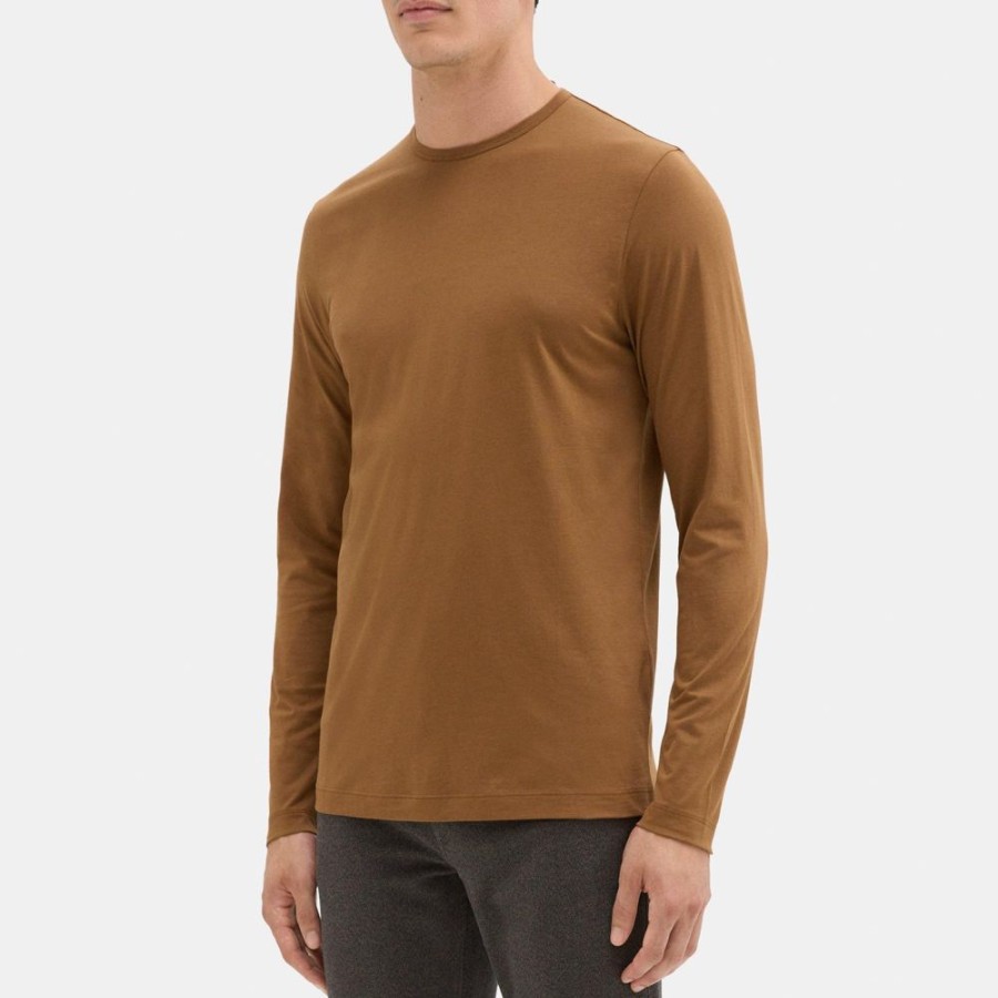 Men Theory Outlet | Relaxed Long-Sleeve Tee In Organic Cotton Warm Chestnut