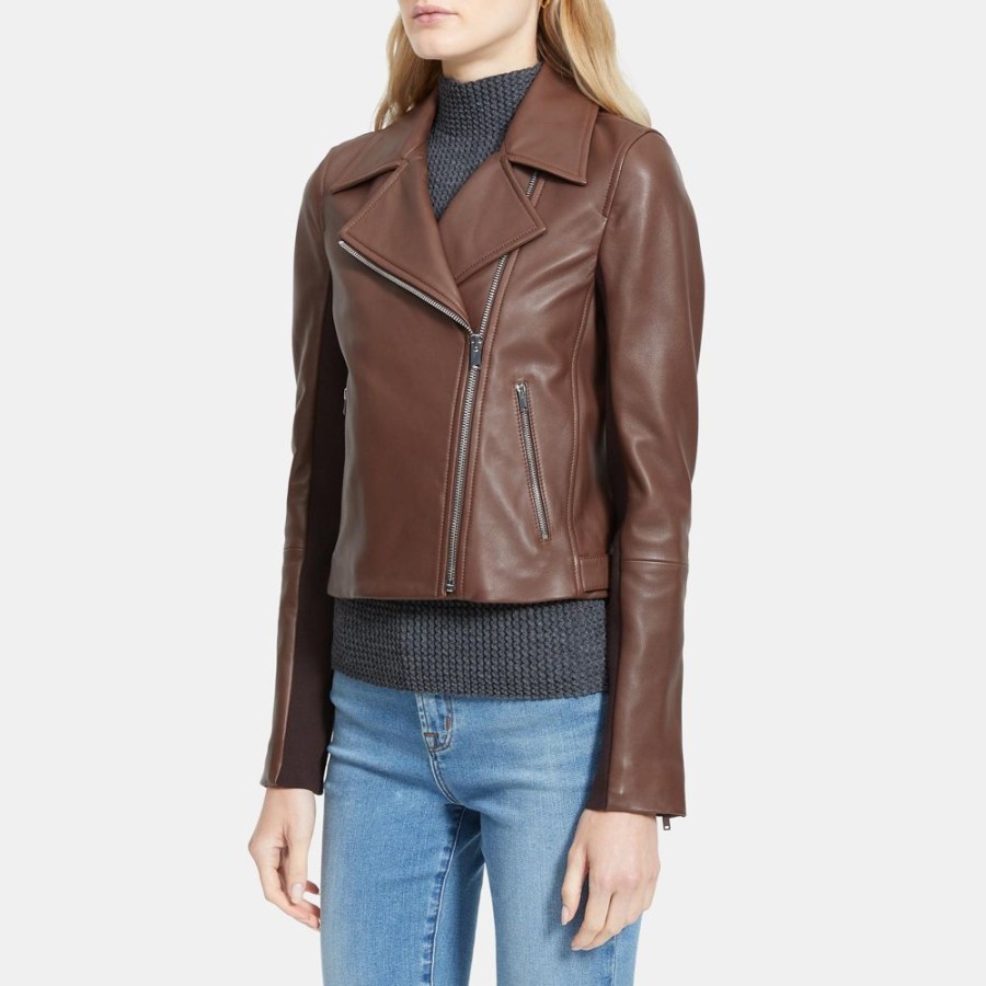 Women Theory Outlet | Moto Jacket In Leather Chestnut