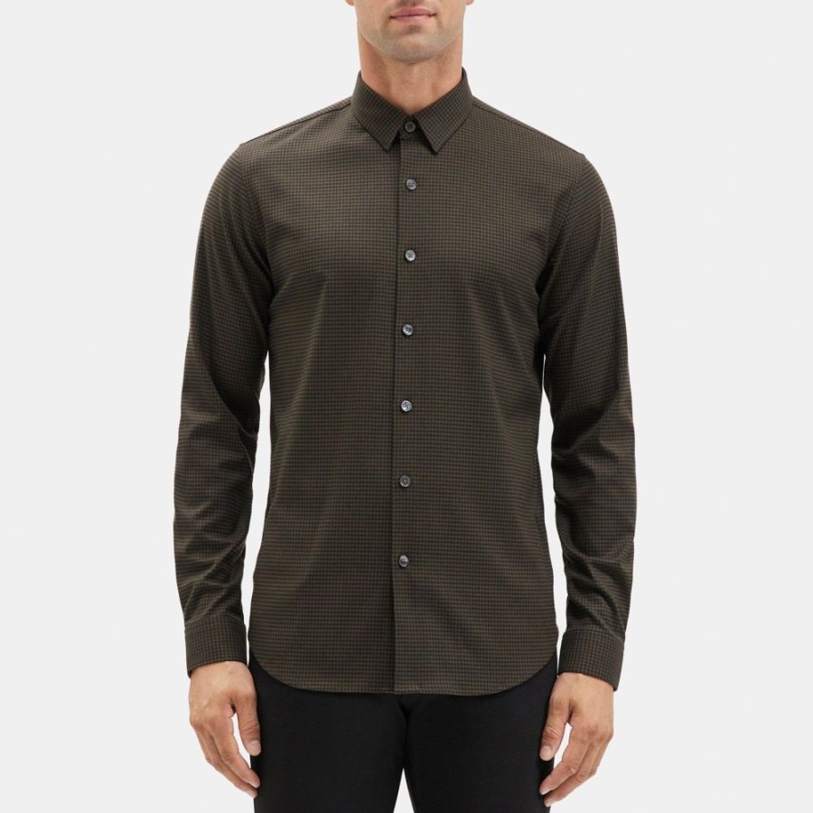 Men Theory Outlet | Long-Sleeve Shirt In Flannel Dark Forest/Black