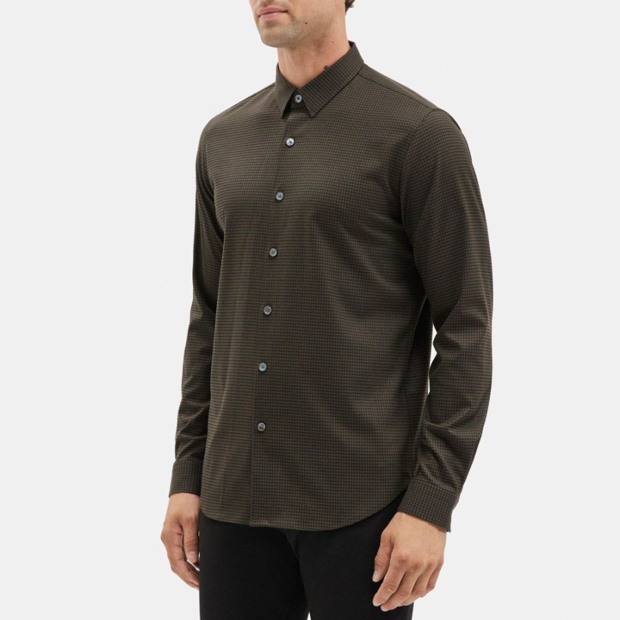 Men Theory Outlet | Long-Sleeve Shirt In Flannel Dark Forest/Black