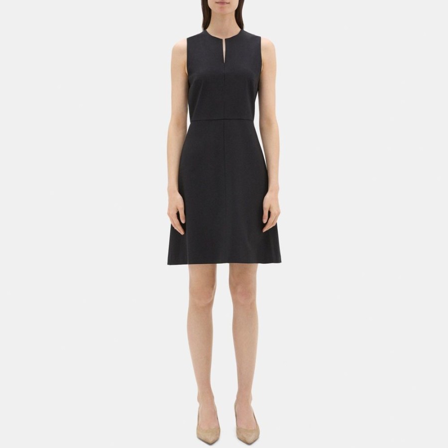 Women Theory Outlet | Split Front Dress In Sevona Stretch Wool Black