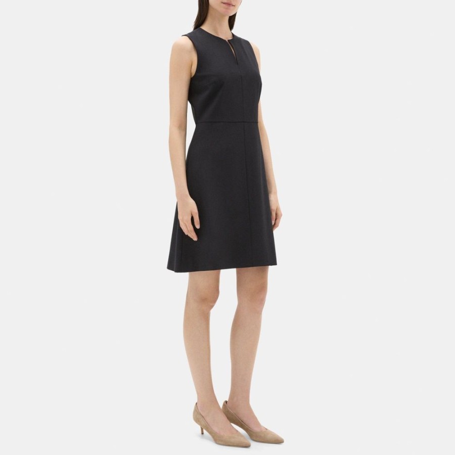 Women Theory Outlet | Split Front Dress In Sevona Stretch Wool Black