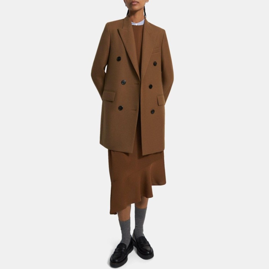 Women Theory Outlet | Double-Breasted Bonded Wool Coat Brass