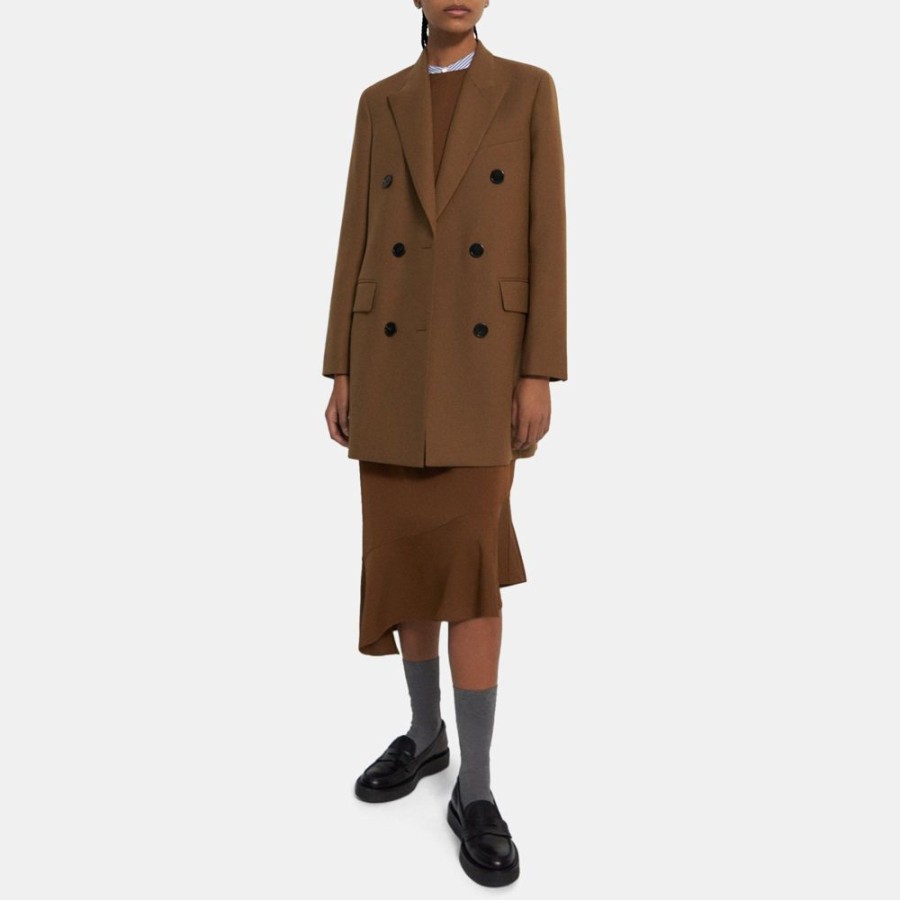 Women Theory Outlet | Double-Breasted Bonded Wool Coat Brass