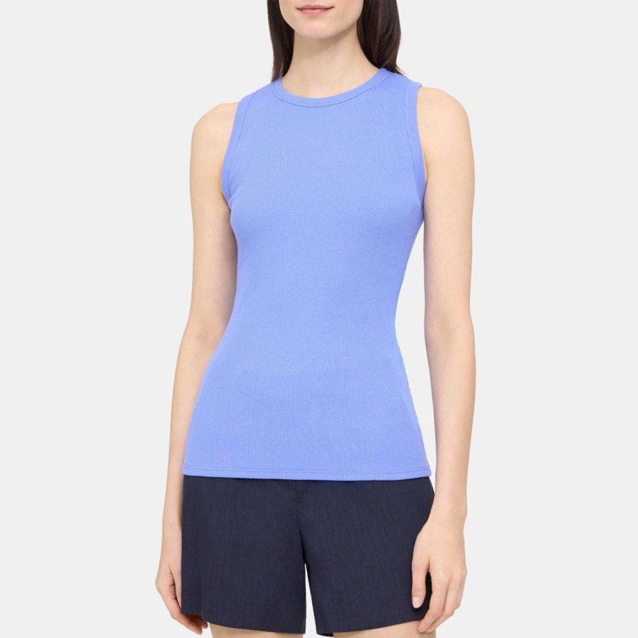 Women Theory Outlet | Fitted Tank In Ribbed Modal Cotton Wedgewood