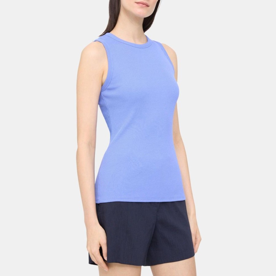 Women Theory Outlet | Fitted Tank In Ribbed Modal Cotton Wedgewood