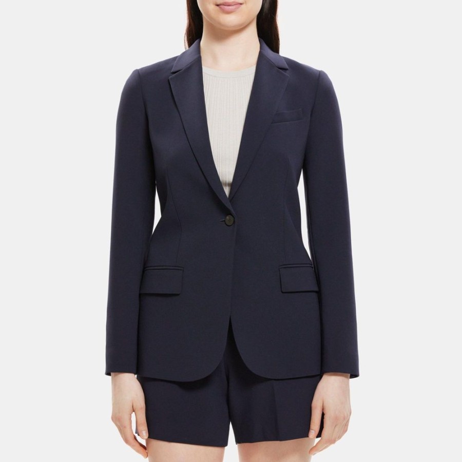 Women Theory Outlet | Fitted Blazer In Crepe Deep Navy