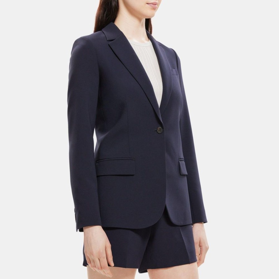 Women Theory Outlet | Fitted Blazer In Crepe Deep Navy