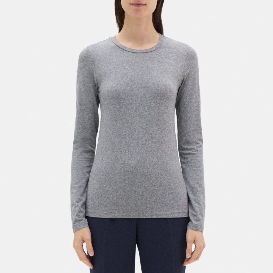 Women Theory Outlet | Long-Sleeve Tee In Stretch Cotton Medium Heather