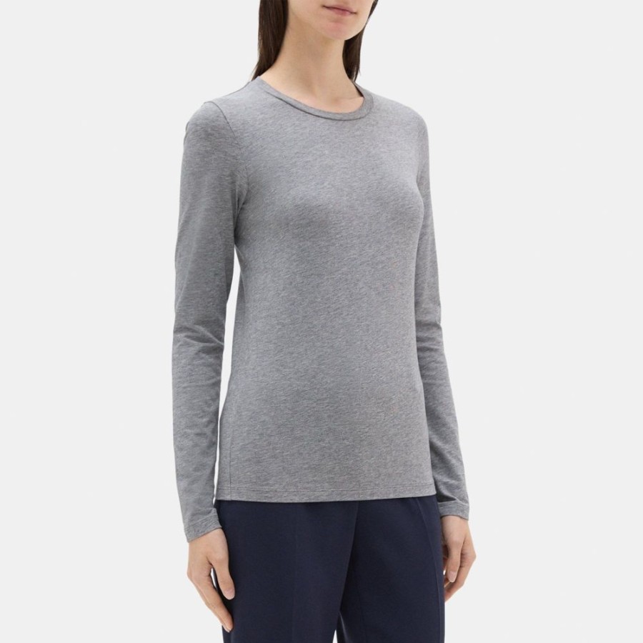 Women Theory Outlet | Long-Sleeve Tee In Stretch Cotton Medium Heather