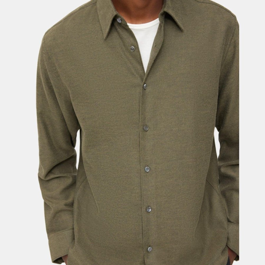 Men Theory Outlet | Long-Sleeve Shirt In Cotton Flannel Olive