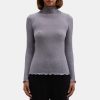 Women Theory Outlet | Funnel Neck Tee In Silk-Cotton Heather Grey