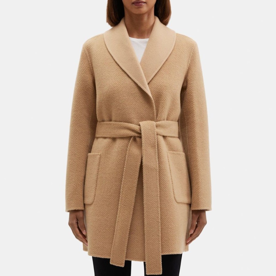 Women Theory Outlet | Wrap Coat In Double-Face Wool Palomino