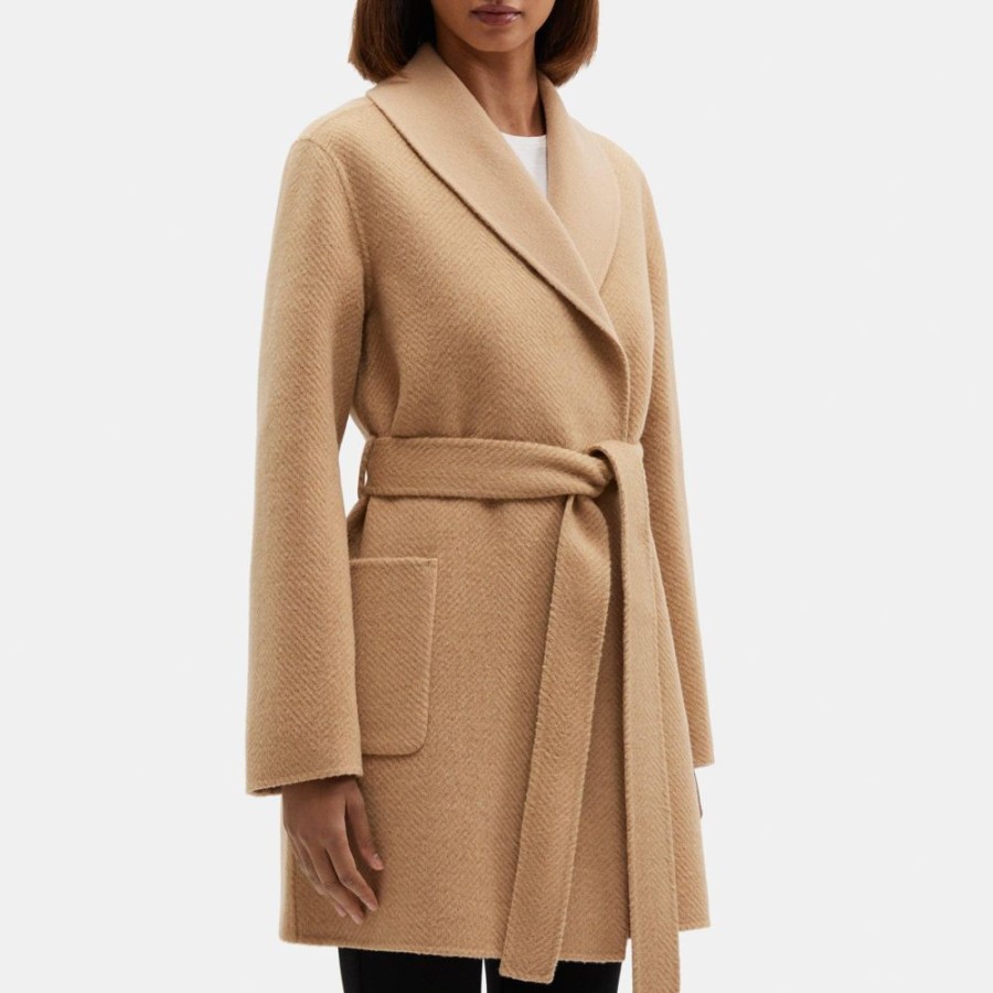 Women Theory Outlet | Wrap Coat In Double-Face Wool Palomino