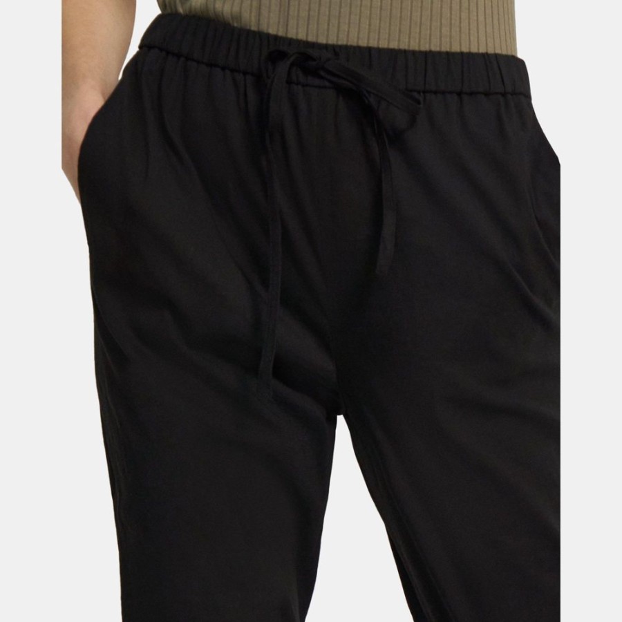 Women Theory Outlet | Slim Cropped Jogger In Stretch Linen Black