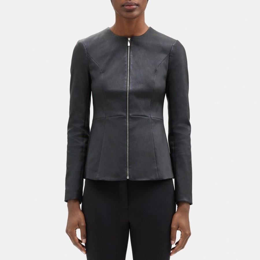 Women Theory Outlet | Peplum Jacket In Leather Black