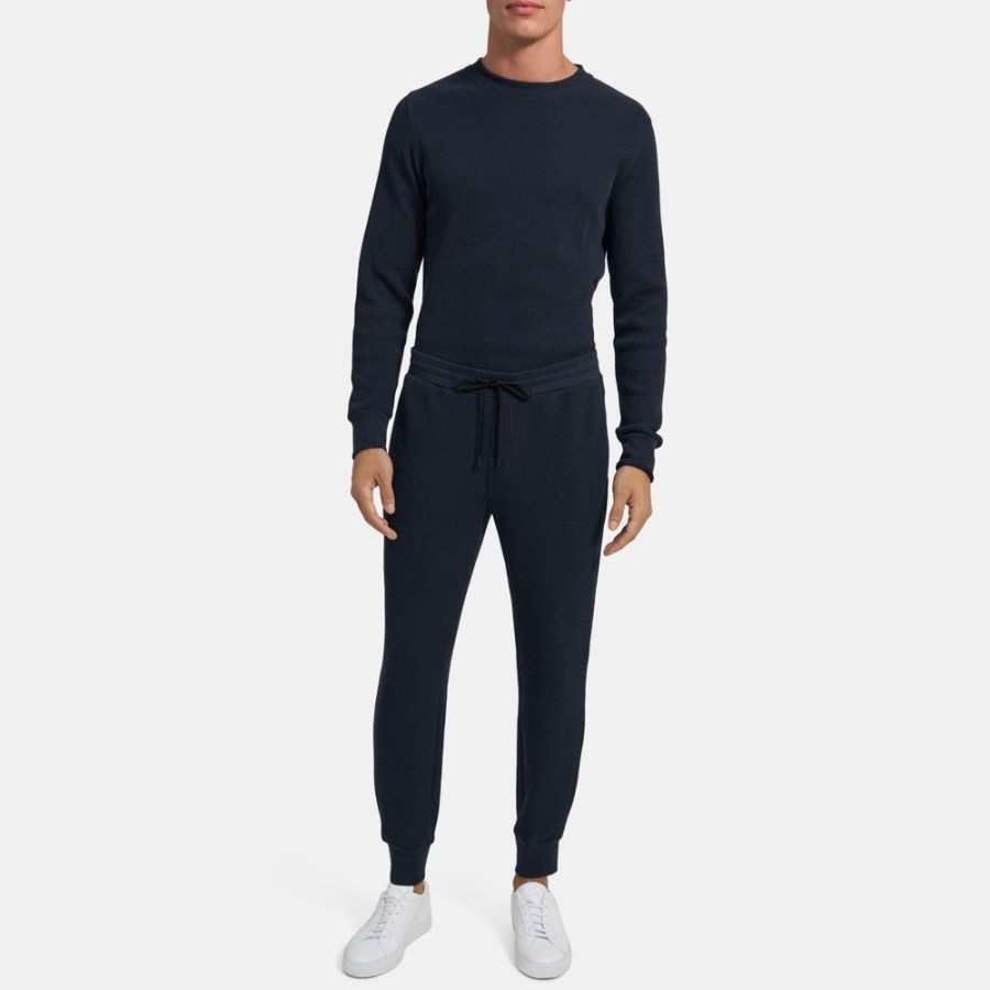 Men Theory Outlet | Essential Sweatpant In Waffle Knit Cotton Eclipse