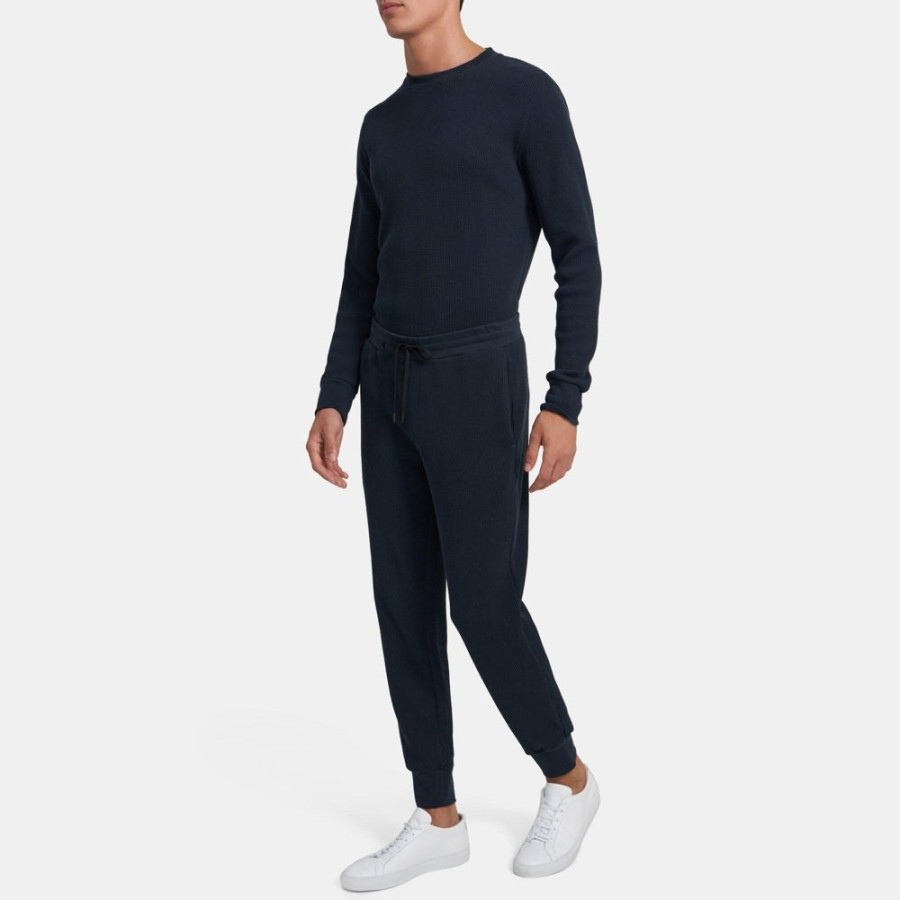 Men Theory Outlet | Essential Sweatpant In Waffle Knit Cotton Eclipse