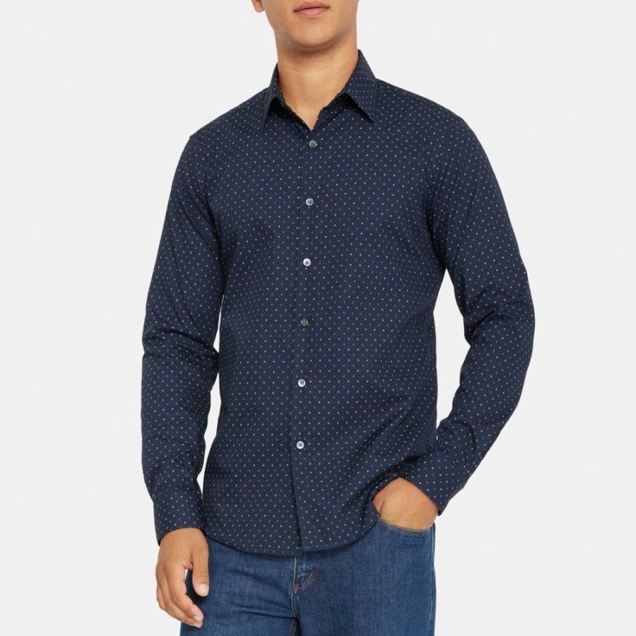 Men Theory Outlet | Tailored Shirt In Dotted Cotton Eclipse Multi