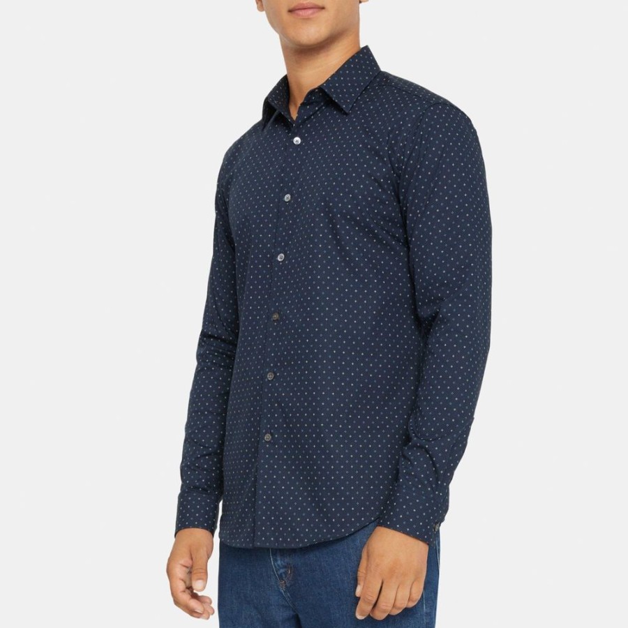 Men Theory Outlet | Tailored Shirt In Dotted Cotton Eclipse Multi