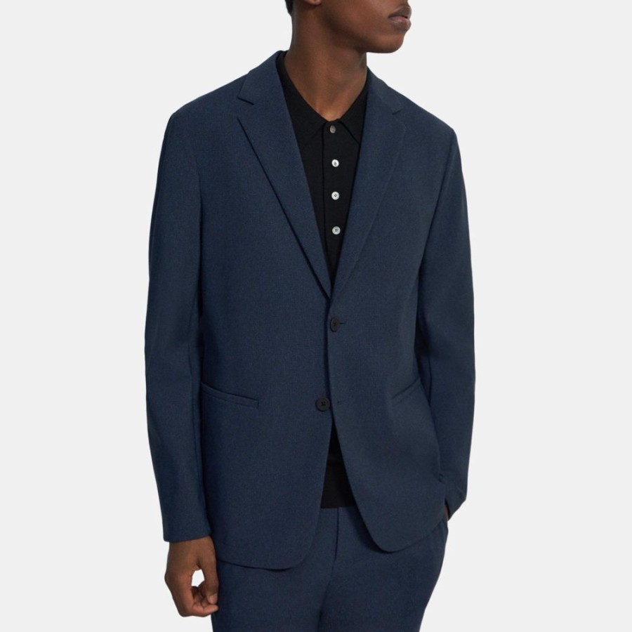 Men Theory Outlet | Unstructured Blazer In Printed Performance Knit Blue Melange