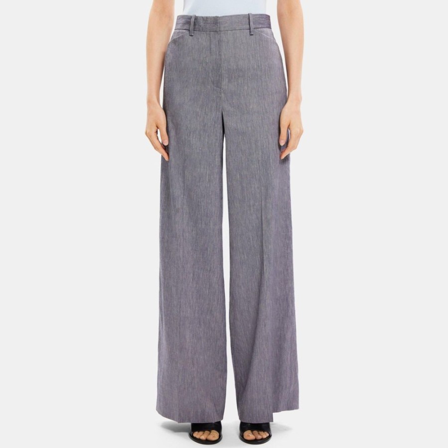 Women Theory Outlet | Wide-Leg Pant In Linen-Blend Melange Denim