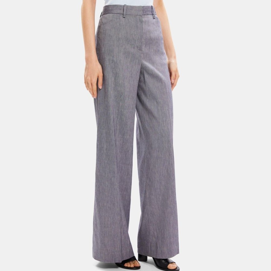 Women Theory Outlet | Wide-Leg Pant In Linen-Blend Melange Denim