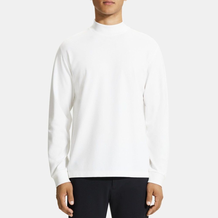 Men Theory Outlet | Mock Neck Long-Sleeve Tee In Stretch Jersey White