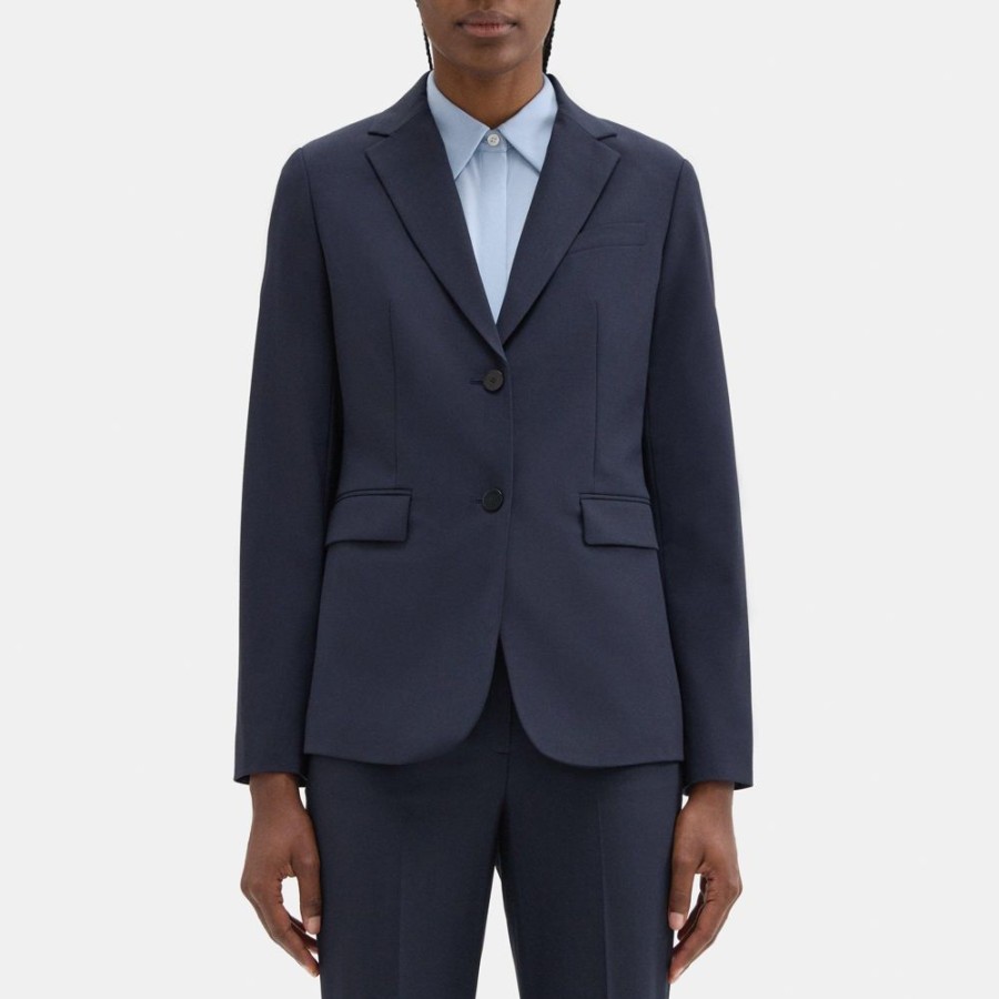 Women Theory Outlet | Classic Blazer In Sevona Stretch Wool Navy