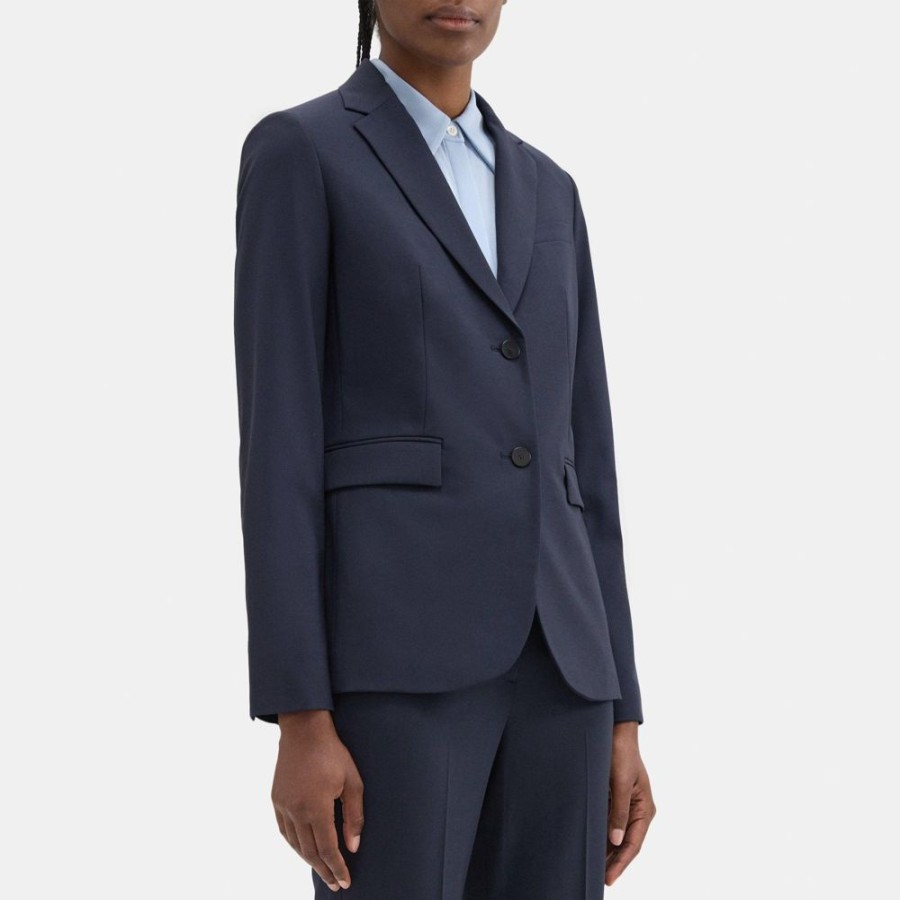 Women Theory Outlet | Classic Blazer In Sevona Stretch Wool Navy