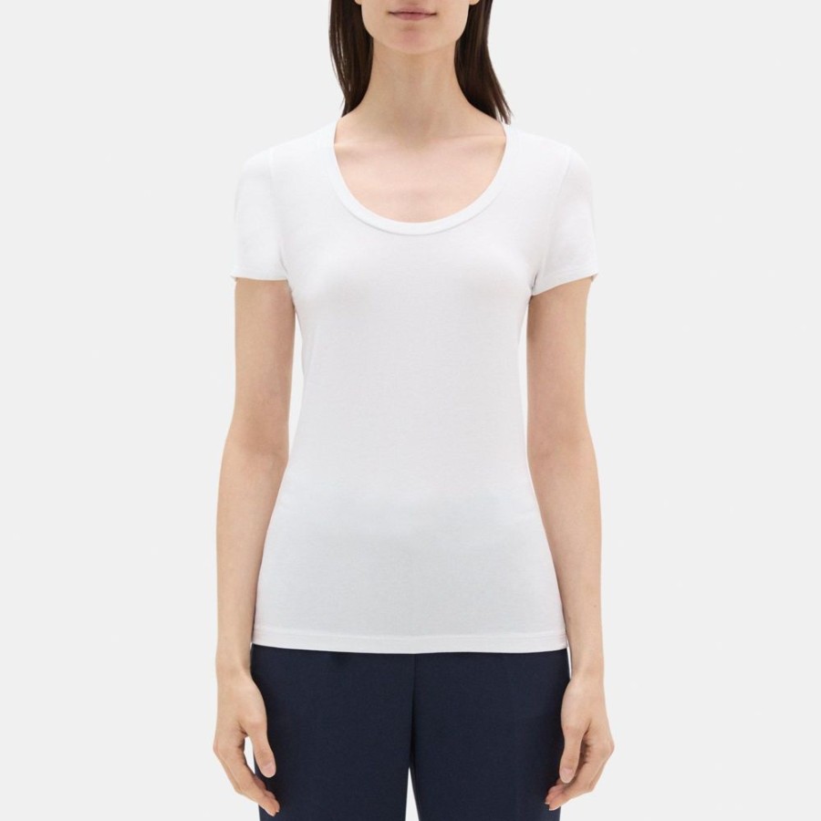 Women Theory Outlet | Short-Sleeve Tee In Stretch Cotton White