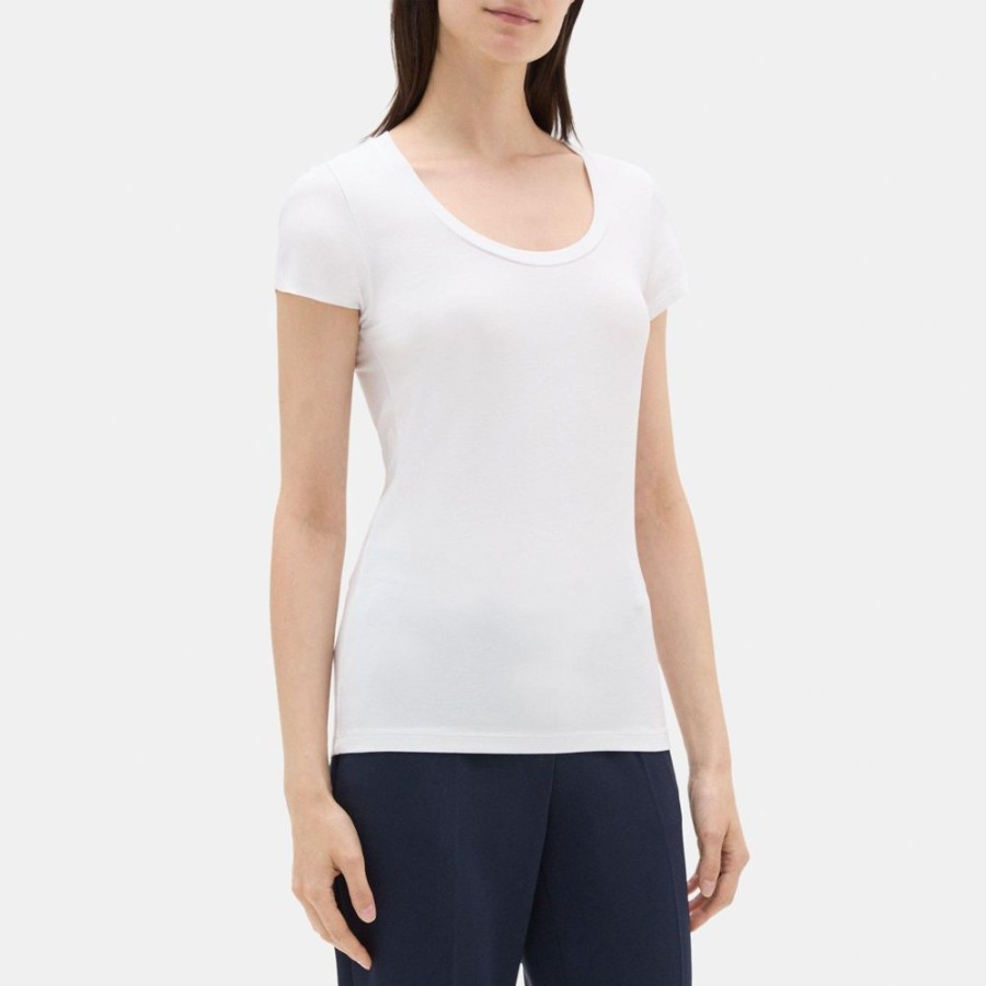 Women Theory Outlet | Short-Sleeve Tee In Stretch Cotton White