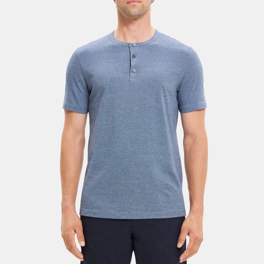 Men Theory Outlet | Henley Short-Sleeve Tee In Cotton Heron/Ink