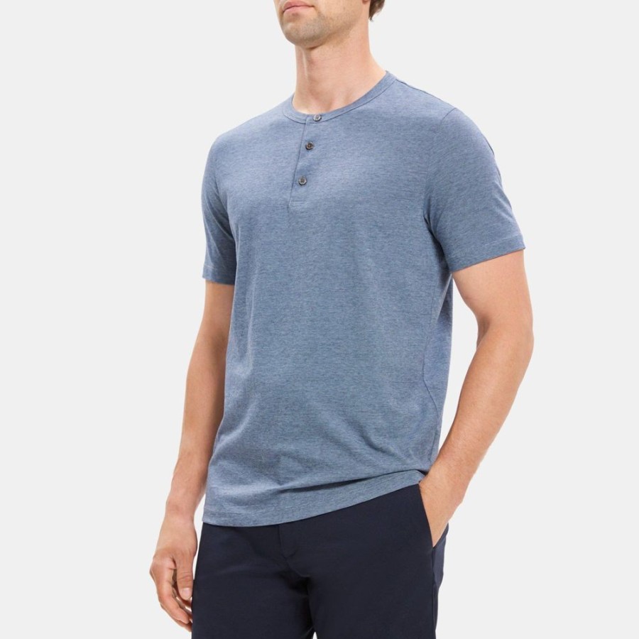 Men Theory Outlet | Henley Short-Sleeve Tee In Cotton Heron/Ink