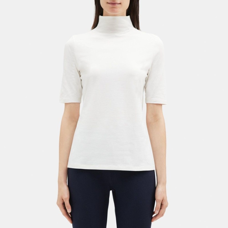 Women Theory Outlet | Turtleneck Tee In Pima Cotton Jersey Ivory